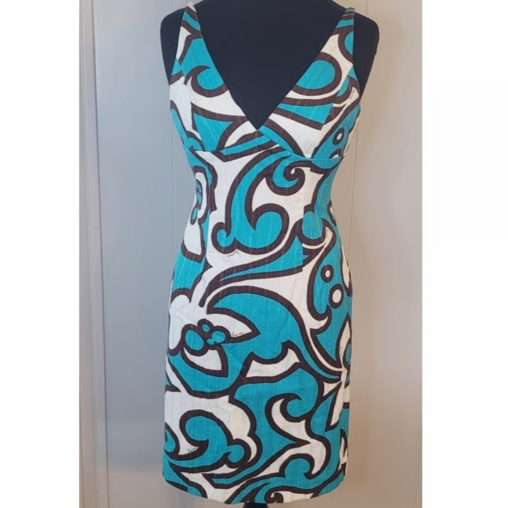 Milly New York Cotton Elegant Turquoise and Brown Mini Dress sz 0